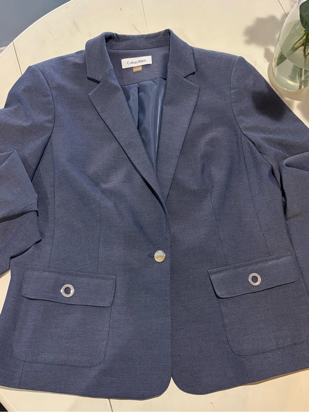 Calvin Klein Navy Single-Button Notch Lapel Blazer